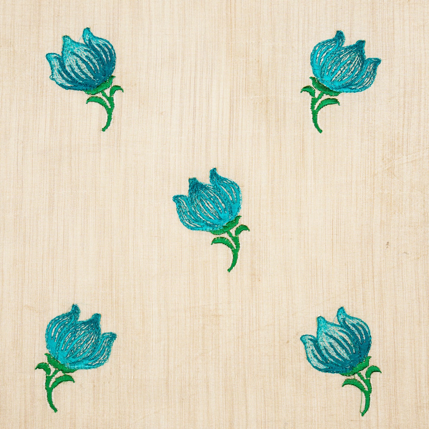 Naim Natural/Aqua Dola Silk Embroidered Fabric in Buta Pattern