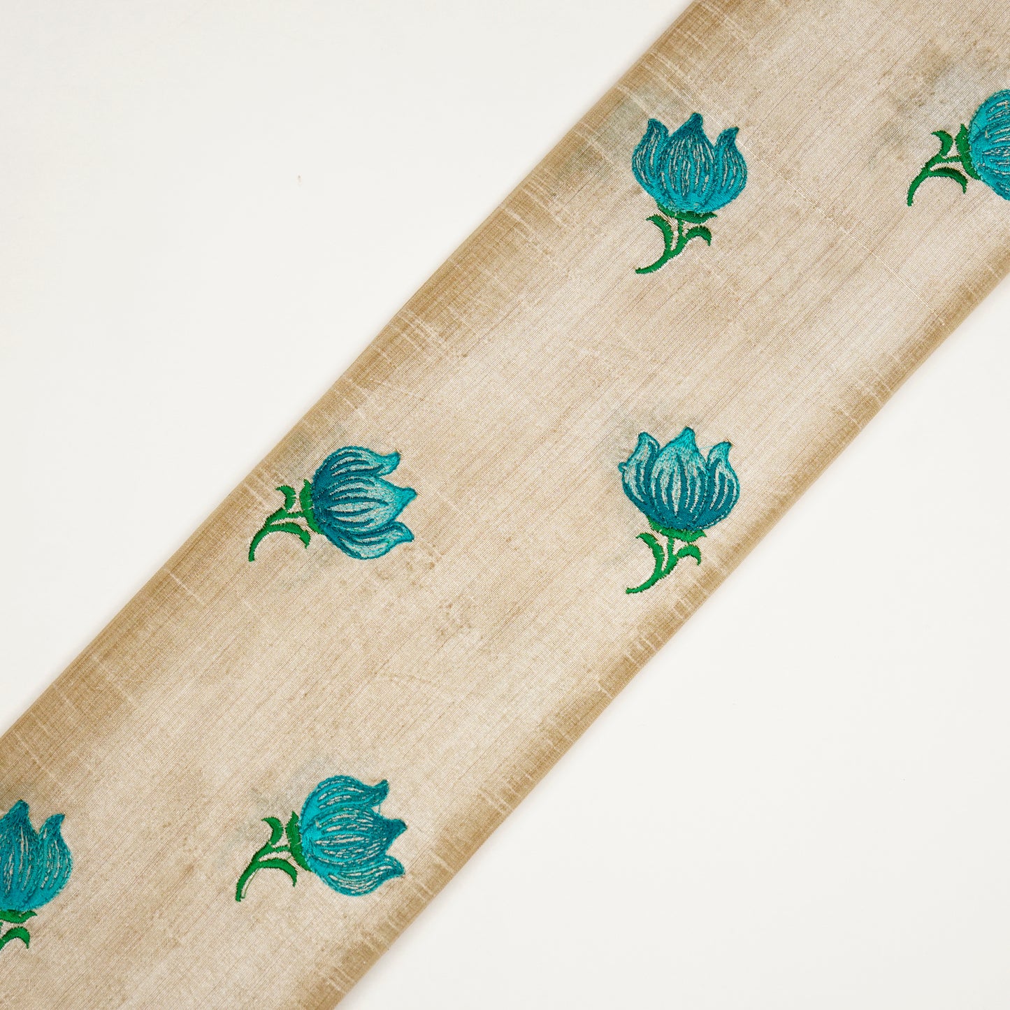 Naim Natural/Aqua Dola Silk Embroidered Fabric in Buta Pattern