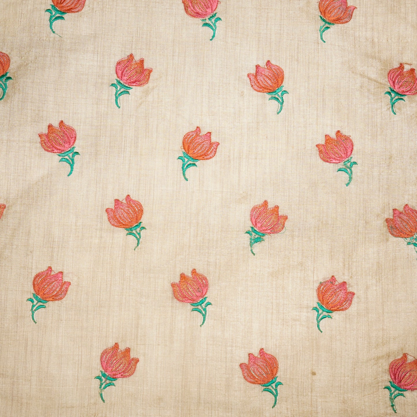 Naim Natural/Peach Dola Silk Embroidered Fabric in Buta Pattern