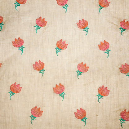 Naim Natural/Peach Dola Silk Embroidered Fabric in Buta Pattern