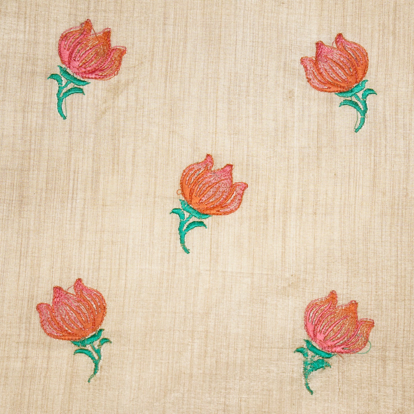 Naim Natural/Peach Dola Silk Embroidered Fabric in Buta Pattern