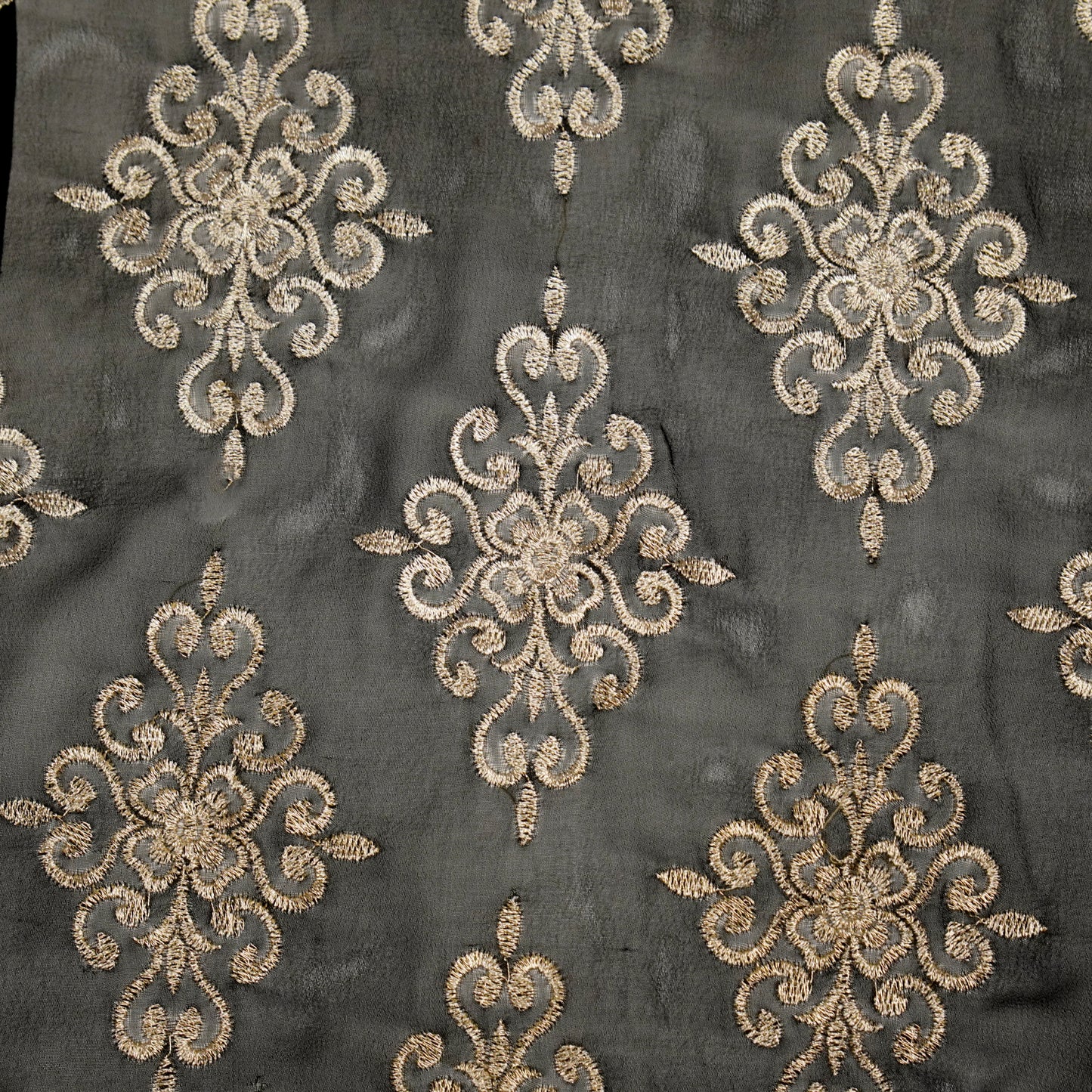 Urwi Black Viscose Georgette Embroidered Fabric in Buta