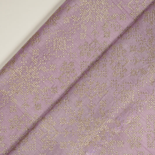 Rahifa Lilac Dola Silk Embroidered Fabric in Jaal Pattern