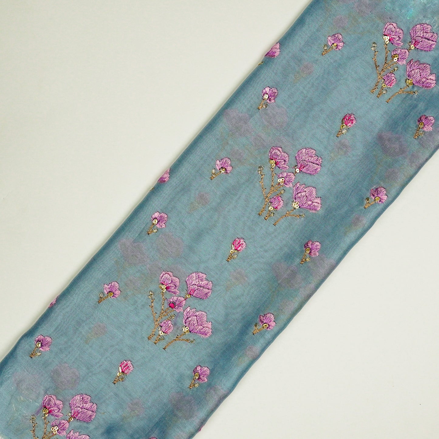 Intisar Sky Blue Chanderi Embroidered Fabric in Buta Buti Mixture Pattern