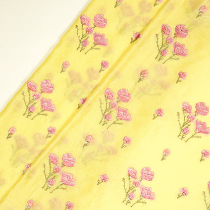 Intisar Lemon Chanderi Embroidered Fabric in Buta Buti Mixture Pattern