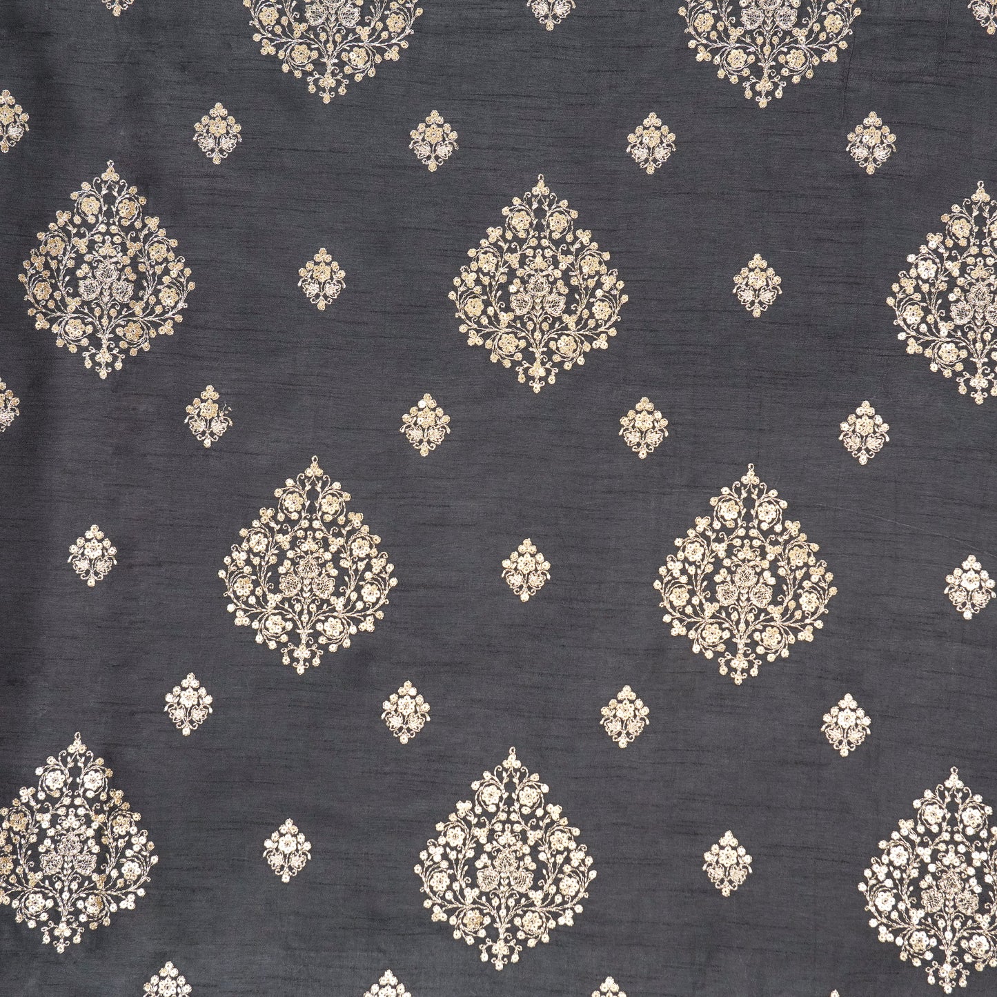 Laiqa Black Viscose Raw Silk Embroidered Fabric in Buta Buti Mixture Pattern