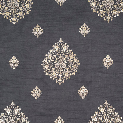 Laiqa Black Viscose Raw Silk Embroidered Fabric in Buta Buti Mixture Pattern