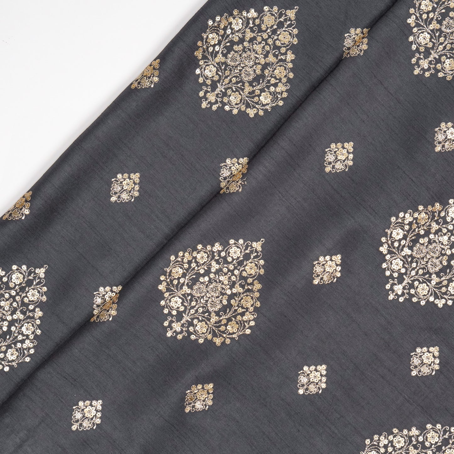 Laiqa Black Viscose Raw Silk Embroidered Fabric in Buta Buti Mixture Pattern