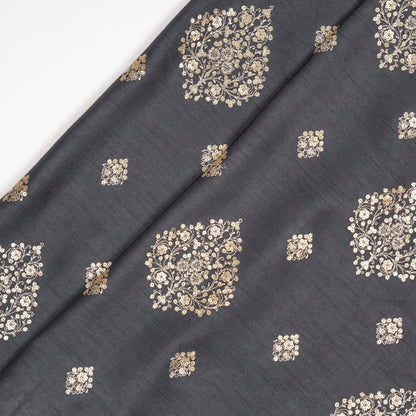 Laiqa Black Dola Silk Embroidered Fabric in Buta Buti Mixture Pattern