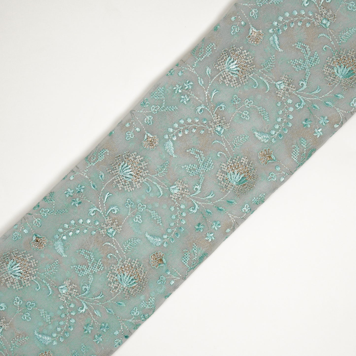 Reyah Light Aqua Viscose Georgette Embroidered Fabric in Jaal Pattern