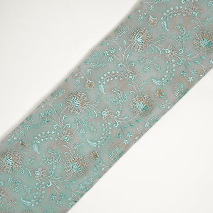 Reyah Light Aqua Viscose Georgette Embroidered Fabric in Jaal Pattern