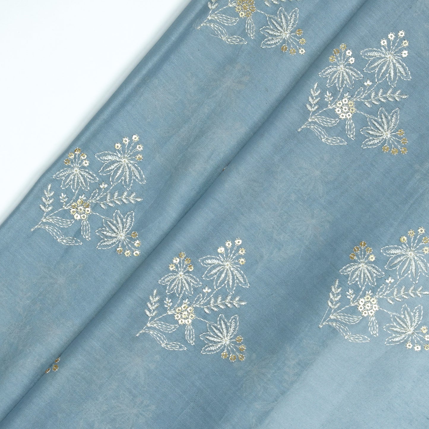 Hiba Steel Grey Chanderi Embroidered Fabric in Buta Pattern