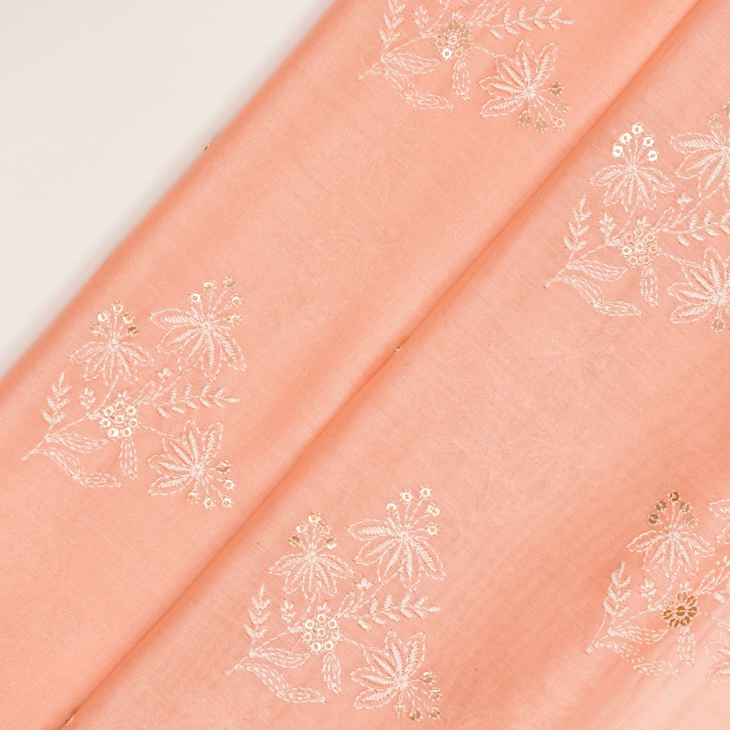 Hiba Light Peach Chanderi Embroidered Fabric in Buta Pattern