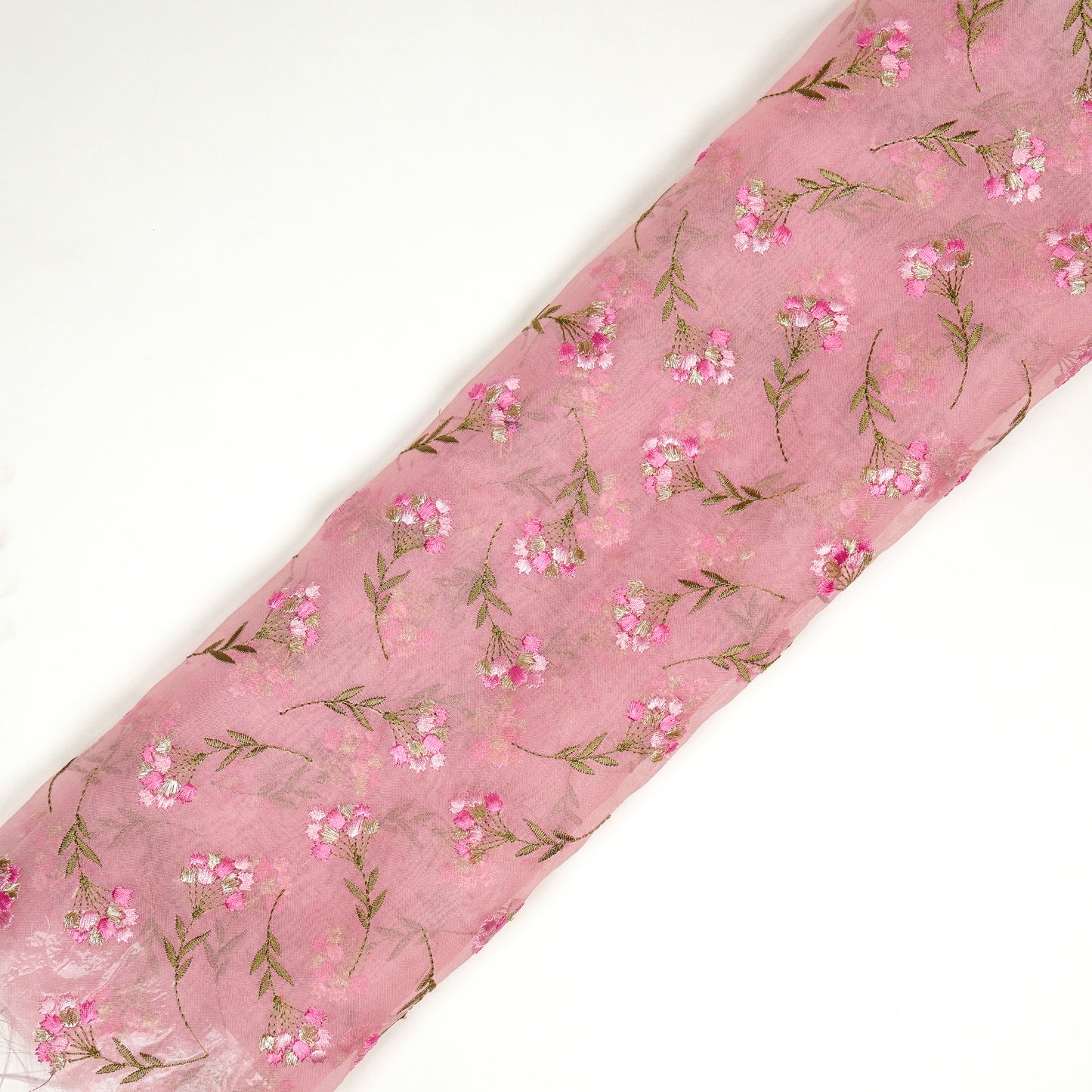 Rimsha Onion Pink Viscose Organza Embroidered Fabric in Jaal Pattern
