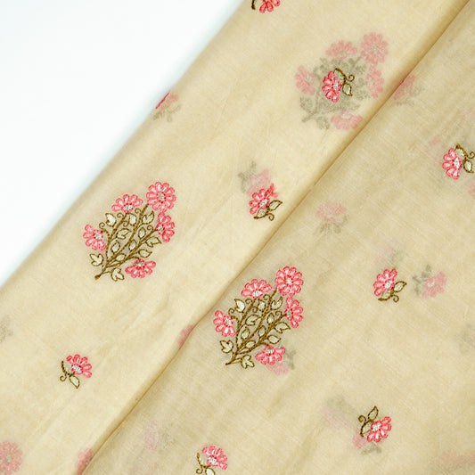 Safiya Beige Chanderi Embroidered Fabric in Buta Buti Mixture Pattern