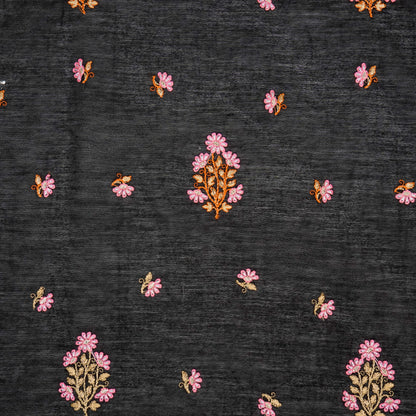 Safiya Black Chanderi Embroidered Fabric in Buta Buti Mixture Pattern