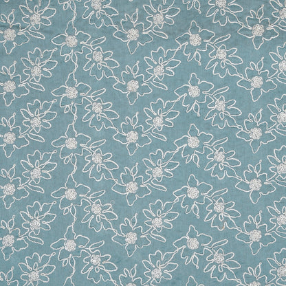 Vaanya Sky Blue Chanderi Embroidered Fabric in Jaal Pattern