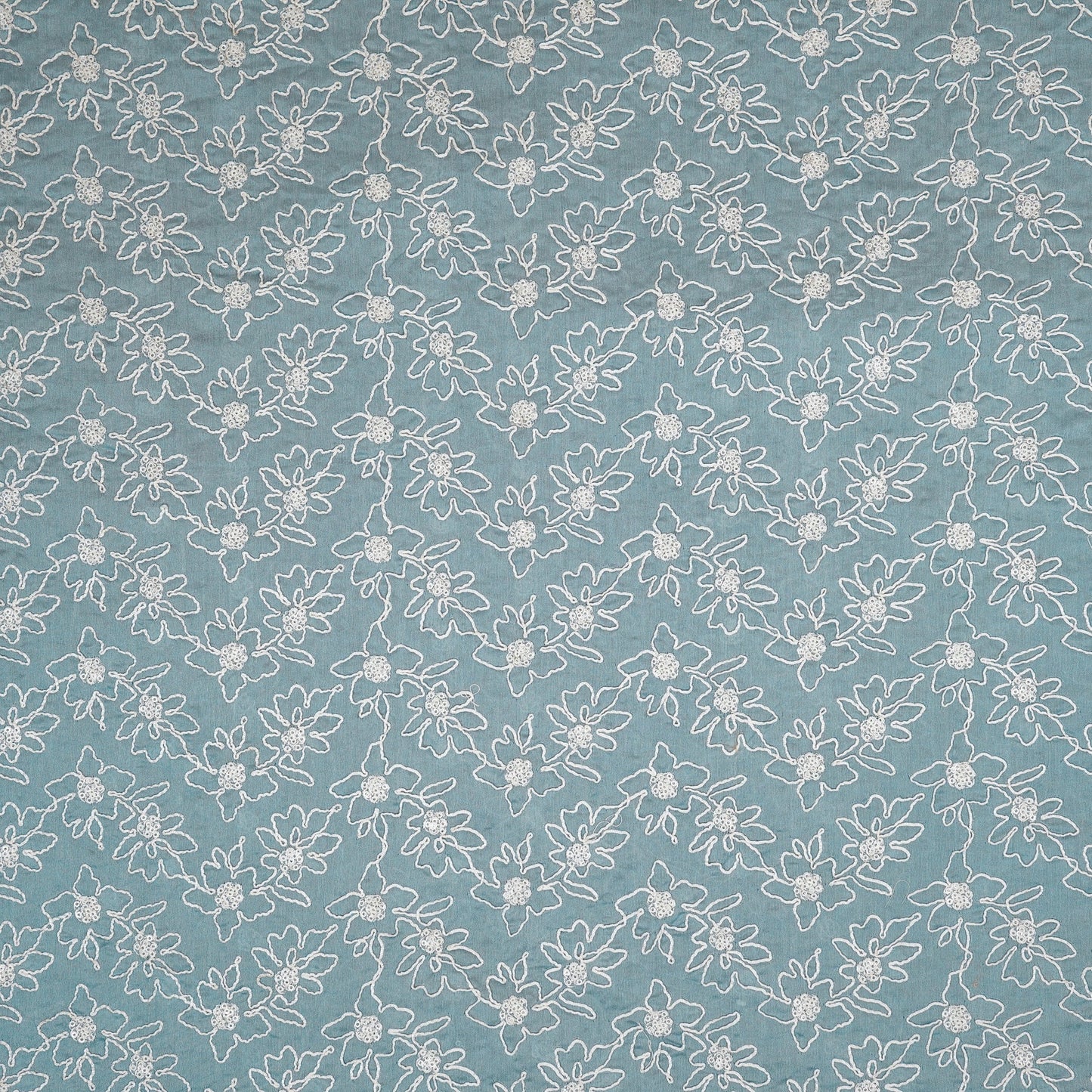 Vaanya Sky Blue Chanderi Embroidered Fabric in Jaal Pattern