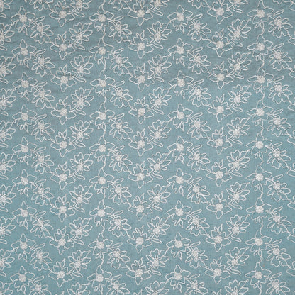 Vaanya Sky Blue Chanderi Embroidered Fabric in Jaal Pattern