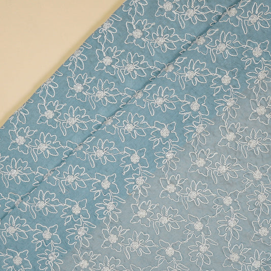 Vaanya Sky Blue Chanderi Embroidered Fabric in Jaal Pattern