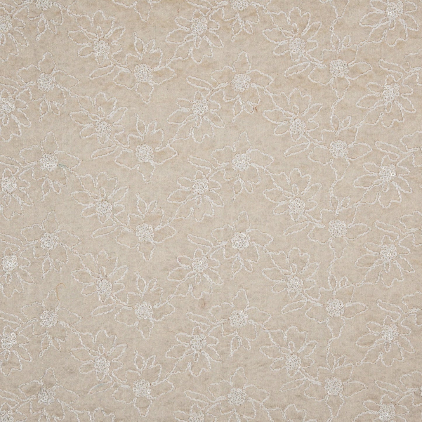 Vaanya White Chanderi Embroidered Fabric in Jaal Pattern