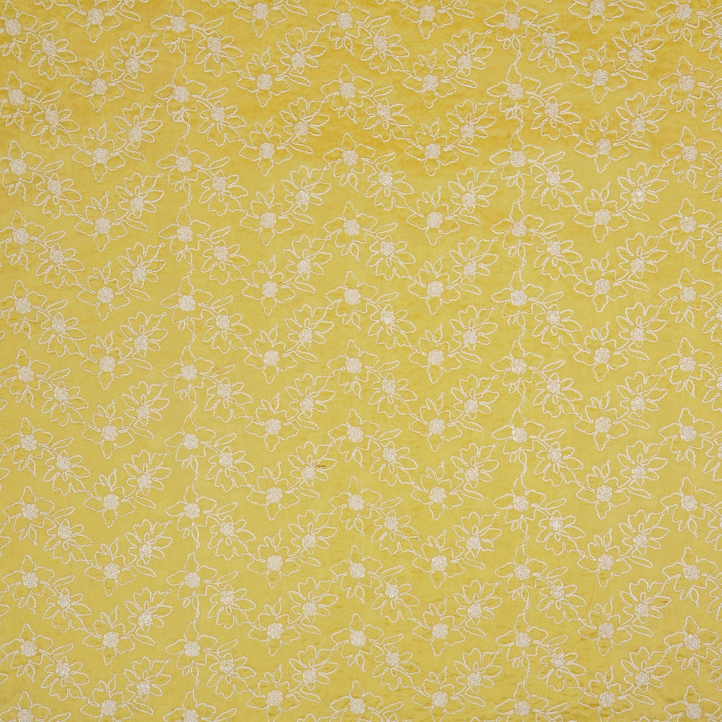 Vaanya Lemon Chanderi Embroidered Fabric in Jaal Pattern