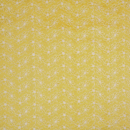 Vaanya Lemon Chanderi Embroidered Fabric in Jaal Pattern