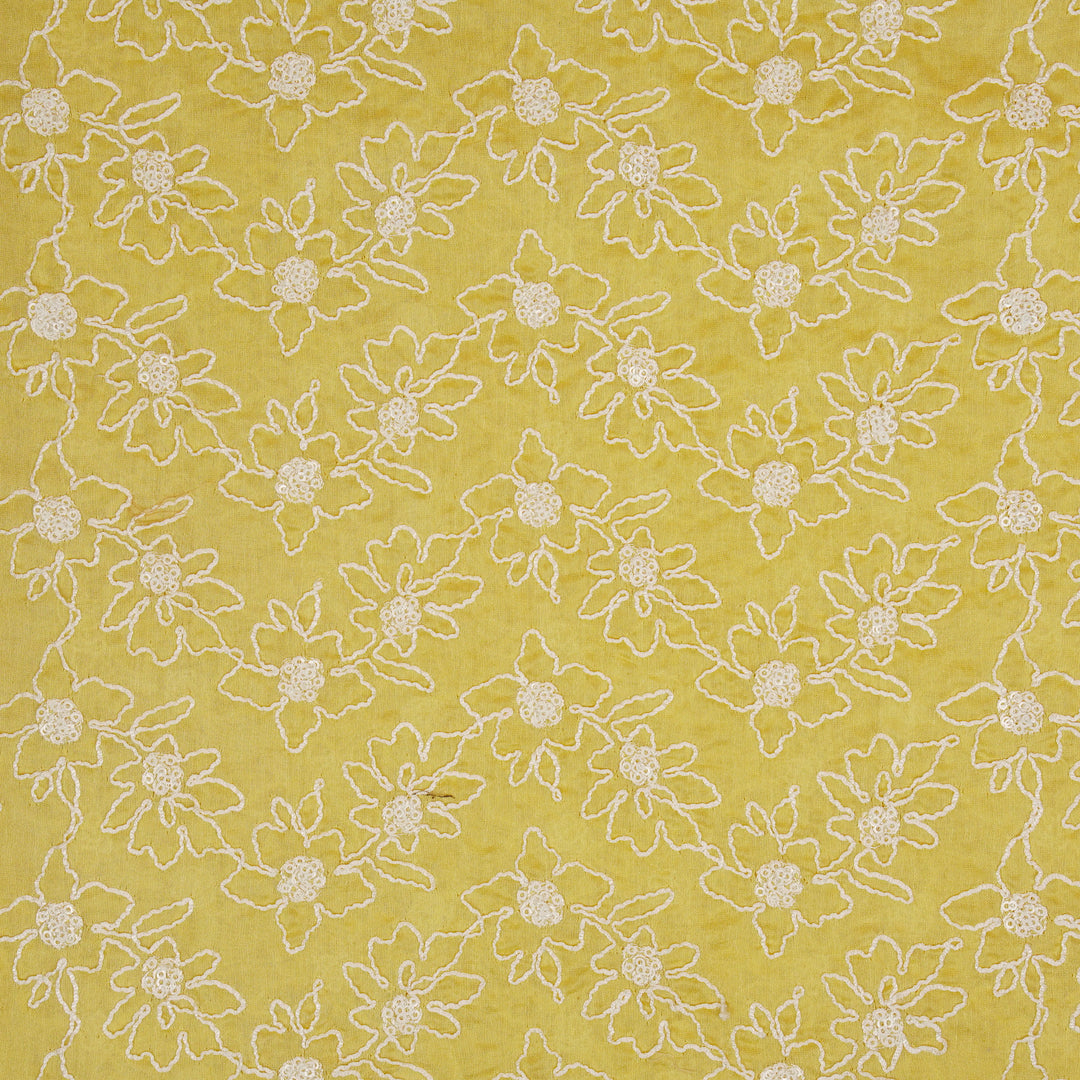 Vaanya Lemon Chanderi Embroidered Fabric in Jaal Pattern