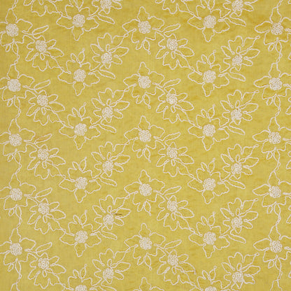 Vaanya Lemon Chanderi Embroidered Fabric in Jaal Pattern