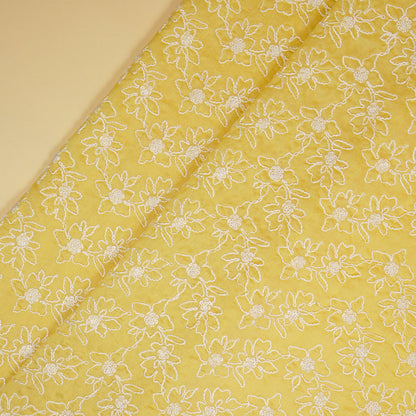 Vaanya Lemon Chanderi Embroidered Fabric in Jaal Pattern