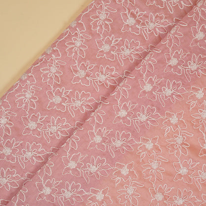 Vaanya Light Pink Chanderi Embroidered Fabric in Jaal Pattern