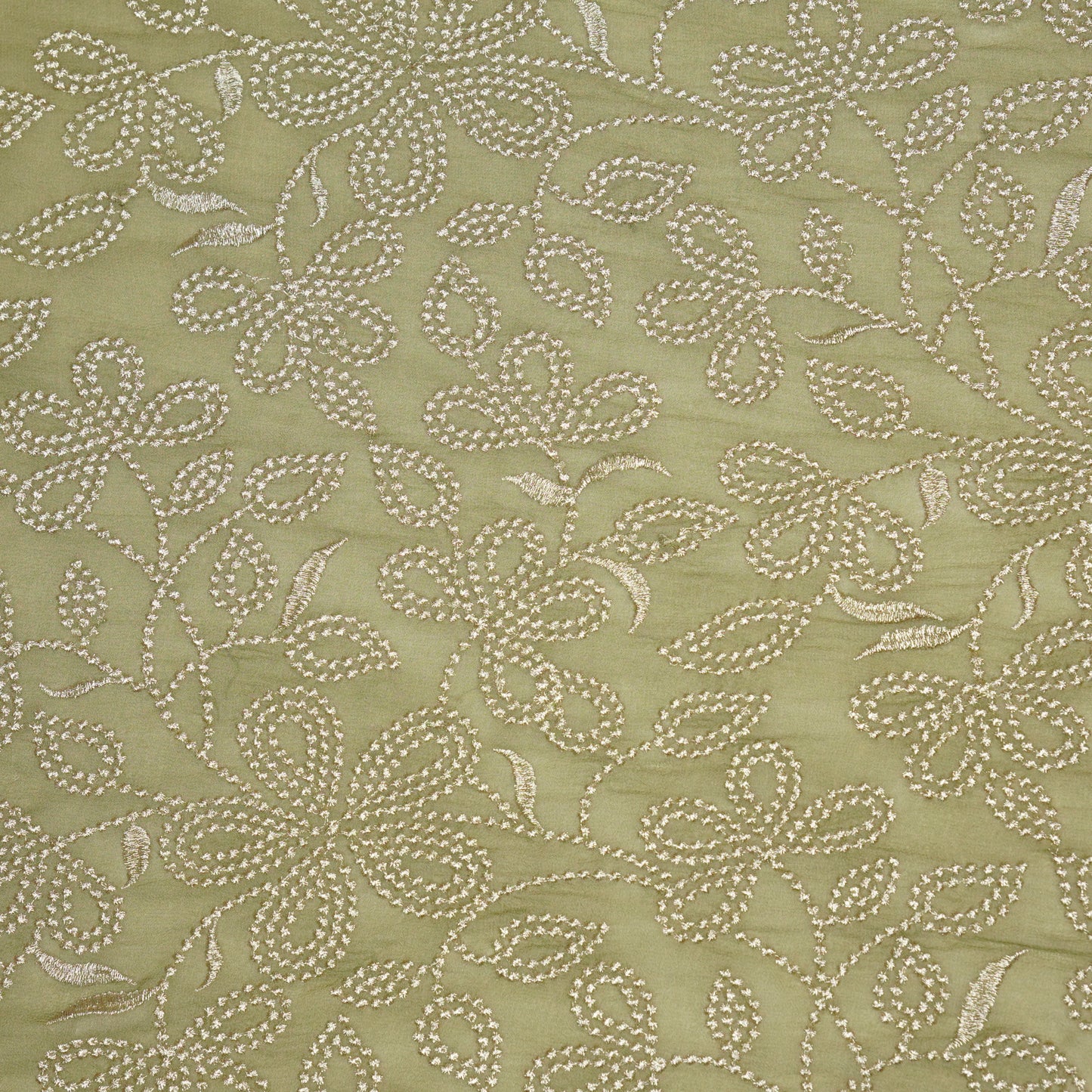 Numaya Olive Viscose Georgette Embroidered Fabric in Jaal Pattern