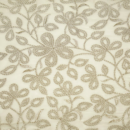 Numaya Cream Viscose Georgette Embroidered Fabric in Jaal Pattern