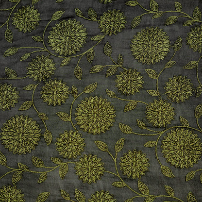 Manjari Black/Moss Green Viscose Georgette Embroidered Fabric in Jaal Pattern