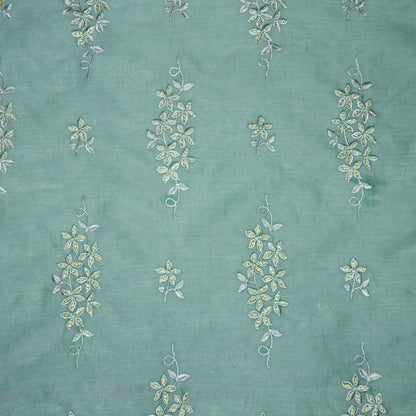 Afra Grey Chanderi Embroidered Fabric in Buta Buti Pattern