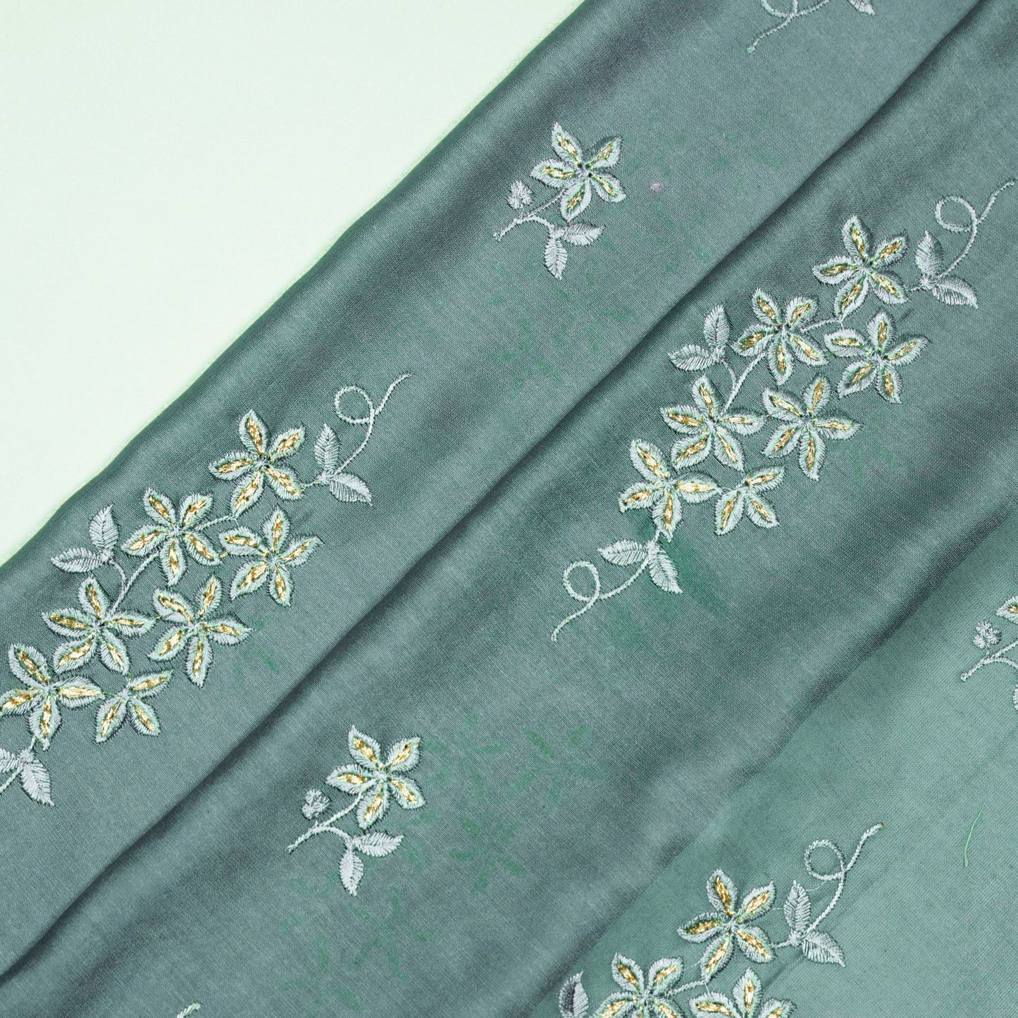 Afra Grey Chanderi Embroidered Fabric in Buta Buti Pattern