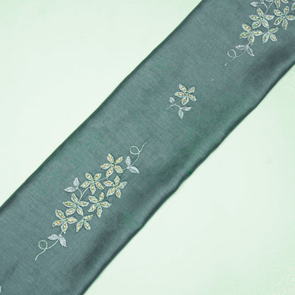 Afra Grey Chanderi Embroidered Fabric in Buta Buti Pattern