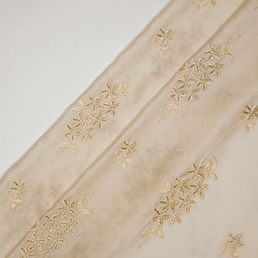 Afra Cream Chanderi Embroidered Fabric in Buta Buti Pattern