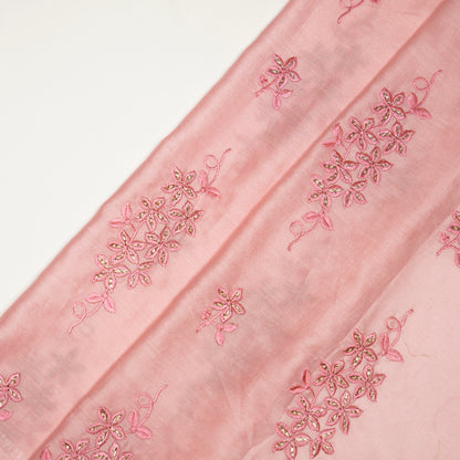 Afra Pink Chanderi Embroidered Fabric in Buta Buti Pattern