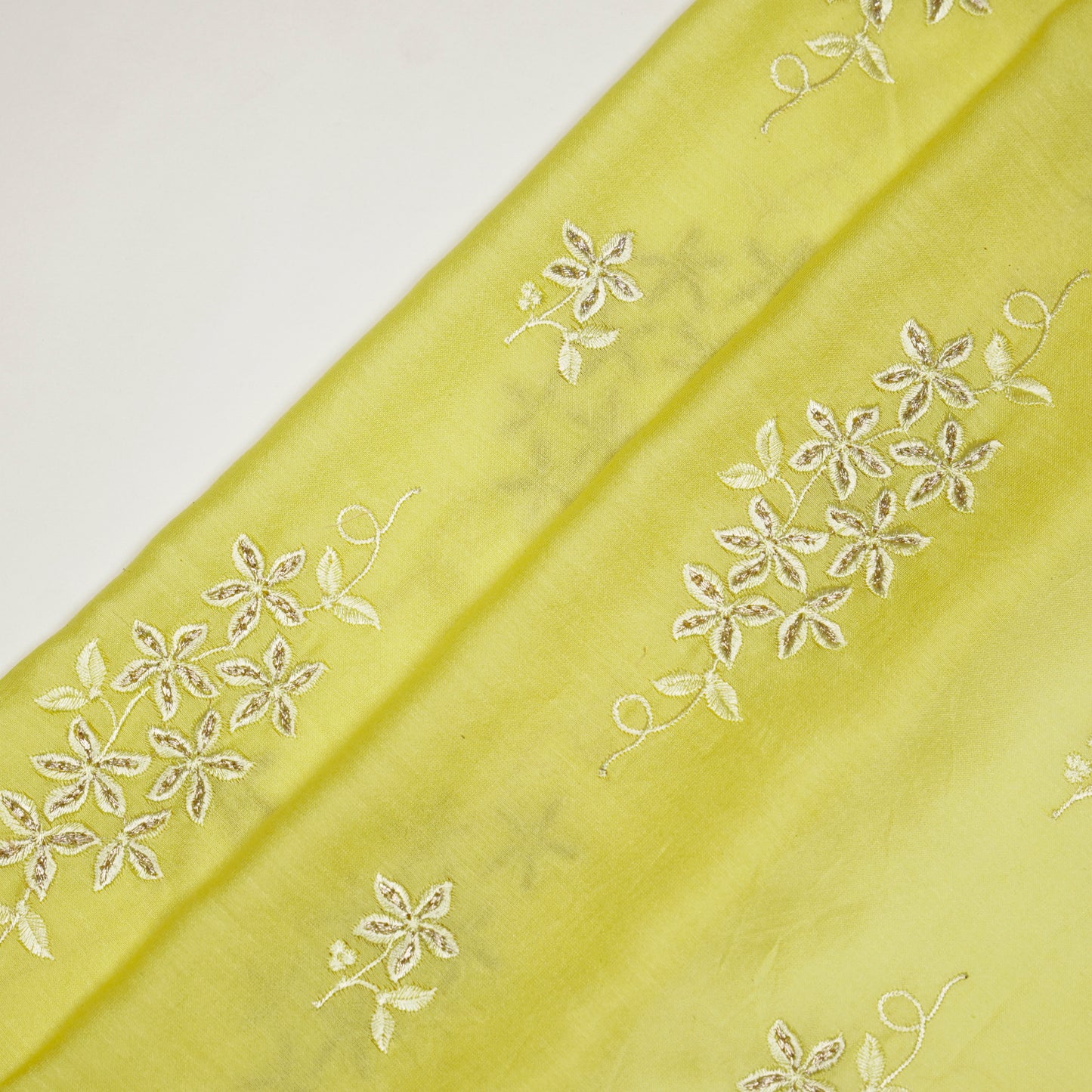 Afra Lemon Chanderi Embroidered Fabric in Buta Buti Pattern