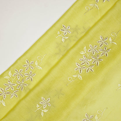 Afra Lemon Chanderi Embroidered Fabric in Buta Buti Pattern