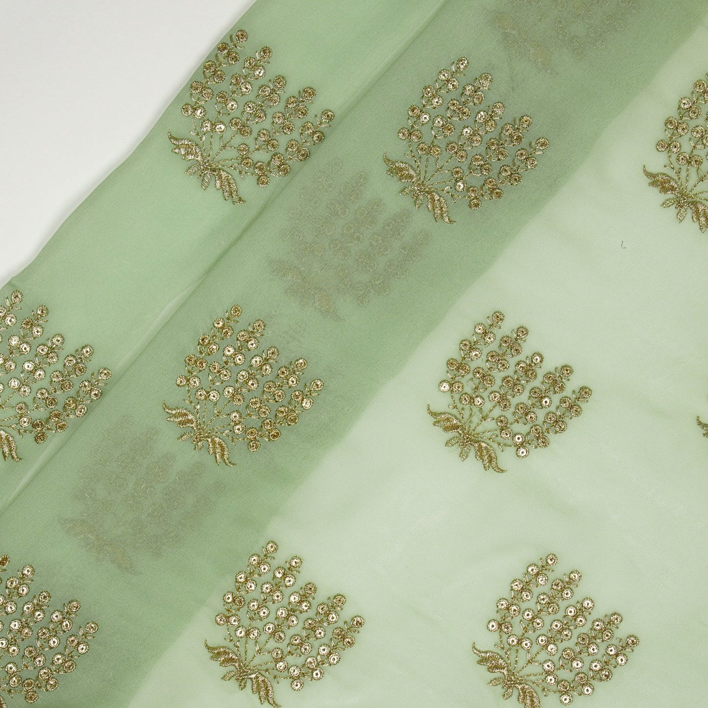 Aina Sea Green Viscose Georgette Embroidered Fabric in Buta Pattern