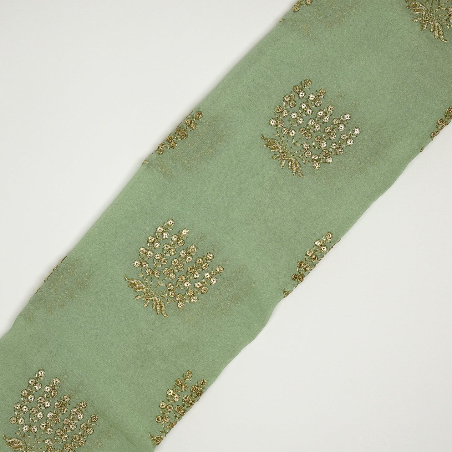 Aina Sea Green Viscose Georgette Embroidered Fabric in Buta Pattern