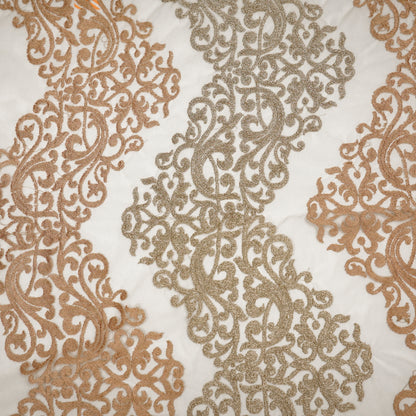Urooz Beige Net Embroidered Fabric in Jaal Pattern