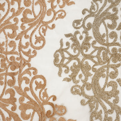 Urooz Beige Net Embroidered Fabric in Jaal Pattern