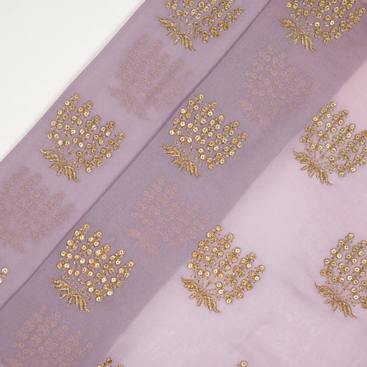 Aina Mauve Viscose Georgette Embroidered Fabric in Buta Pattern