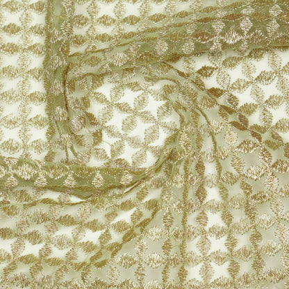 Mumtaz Pista Net Embroidered Fabric in Jaal Pattern