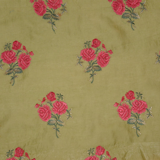 Nuryn Olive Chanderi Embroidered Fabric in Floral Buta Pattern