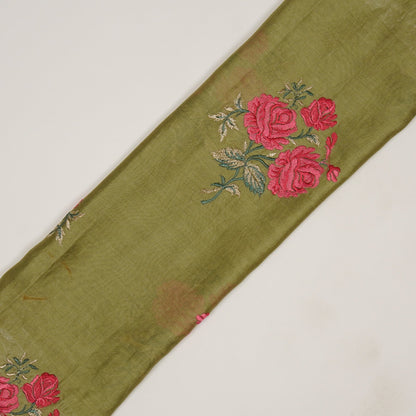 Nuryn Olive Chanderi Embroidered Fabric in Floral Buta Pattern