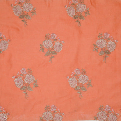 Nuryn  Dark Peach Chanderi Embroidered Fabric in Floral Buta Pattern